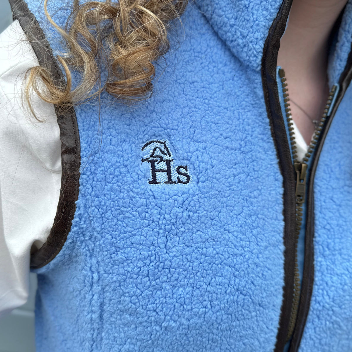 New Holmestead Sky Blue & Cream Teddy Gilet-Women's