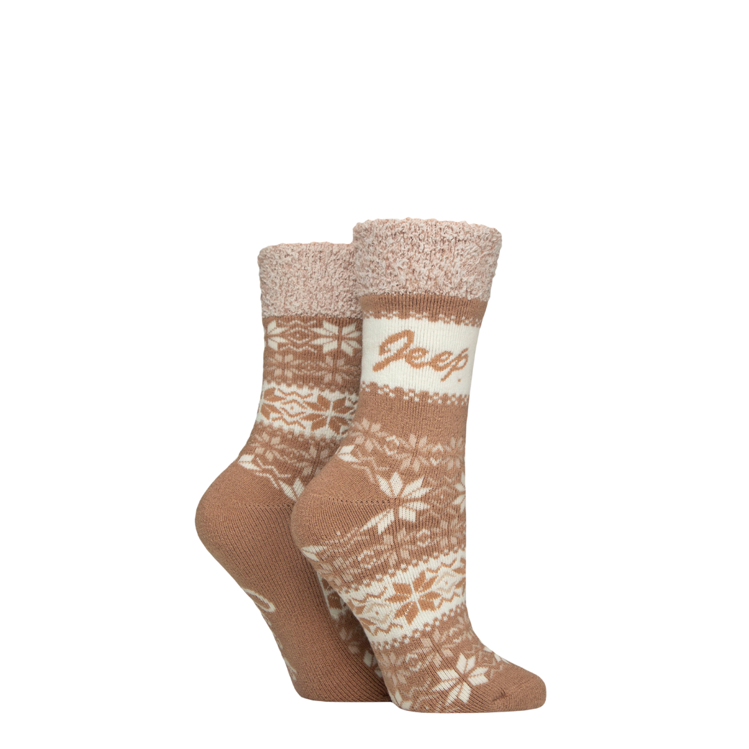 Jeep 2 Pair Women's Fairisle Thermal Soft Top Boot Socks