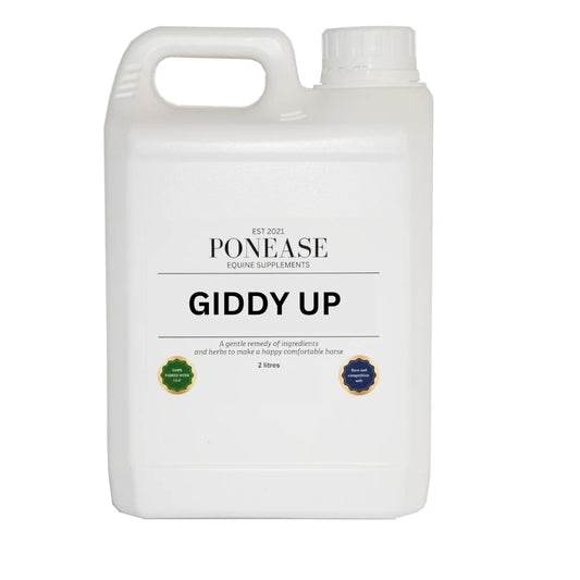 Ponease Giddy Up equine supplement container on a white background