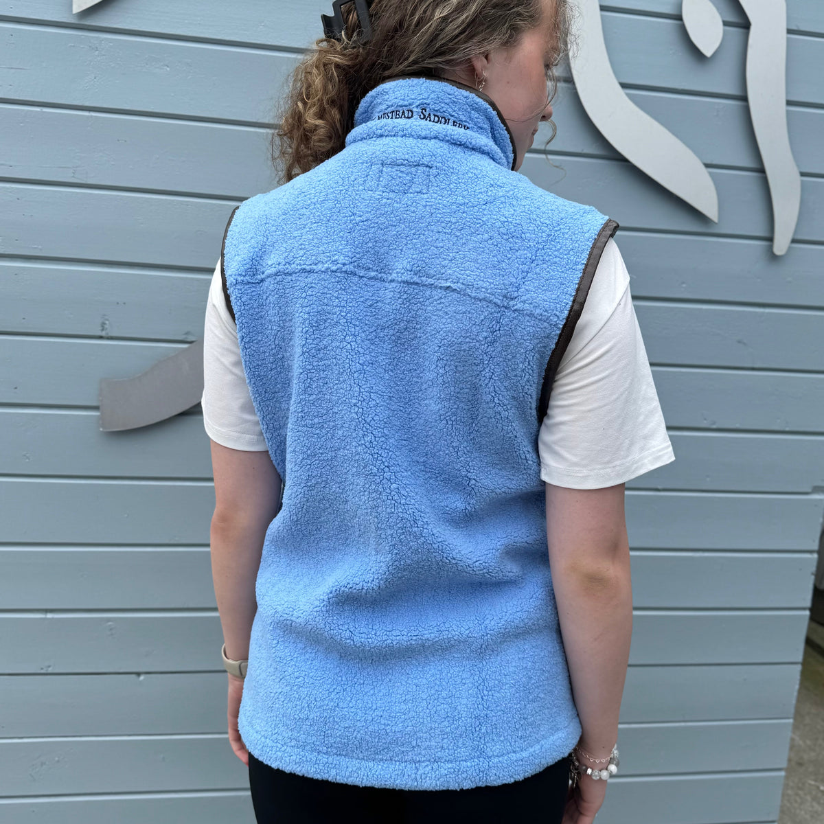 New Holmestead Sky Blue & Cream Teddy Gilet-Women's