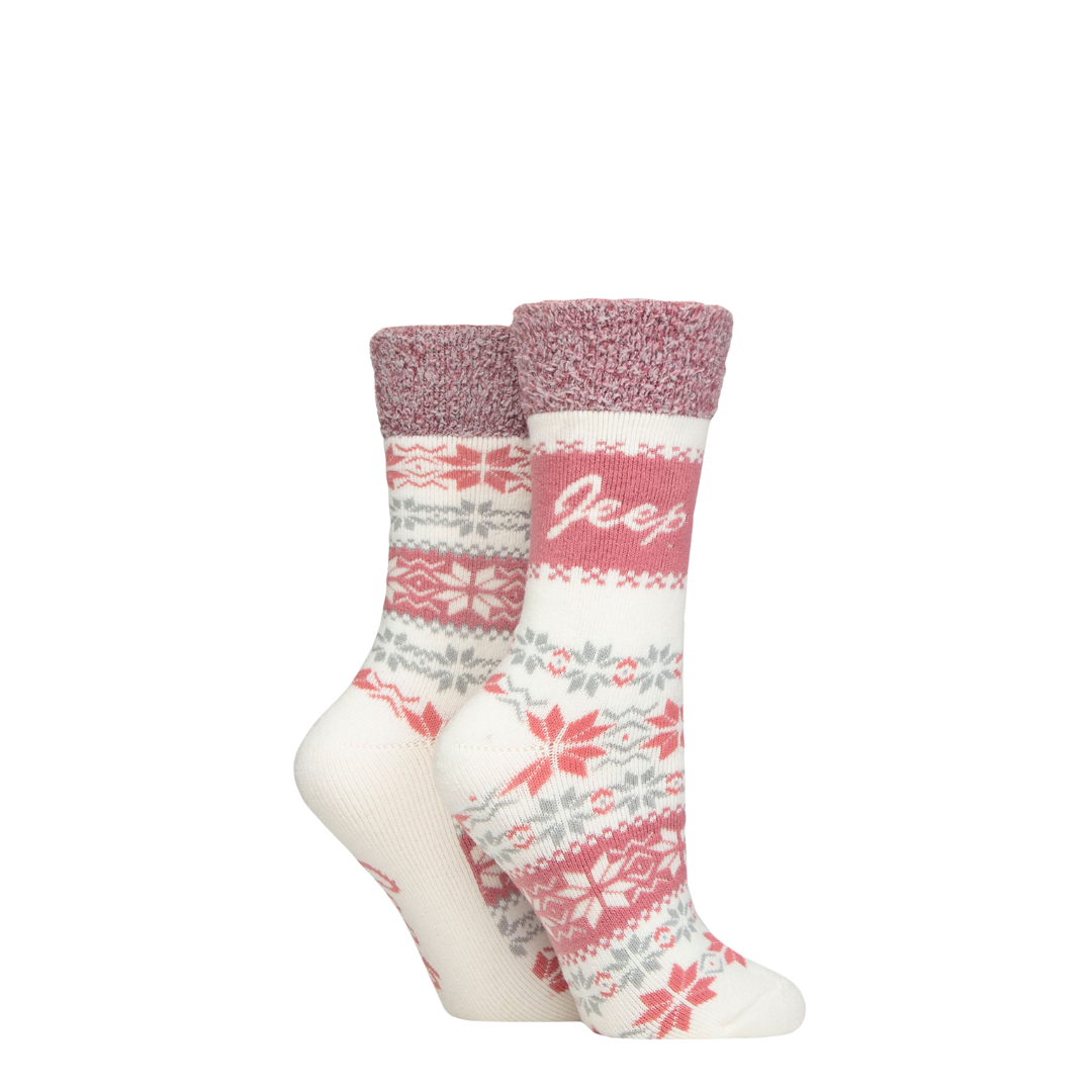 Jeep 2 Pair Women's Fairisle Thermal Soft Top Boot Socks