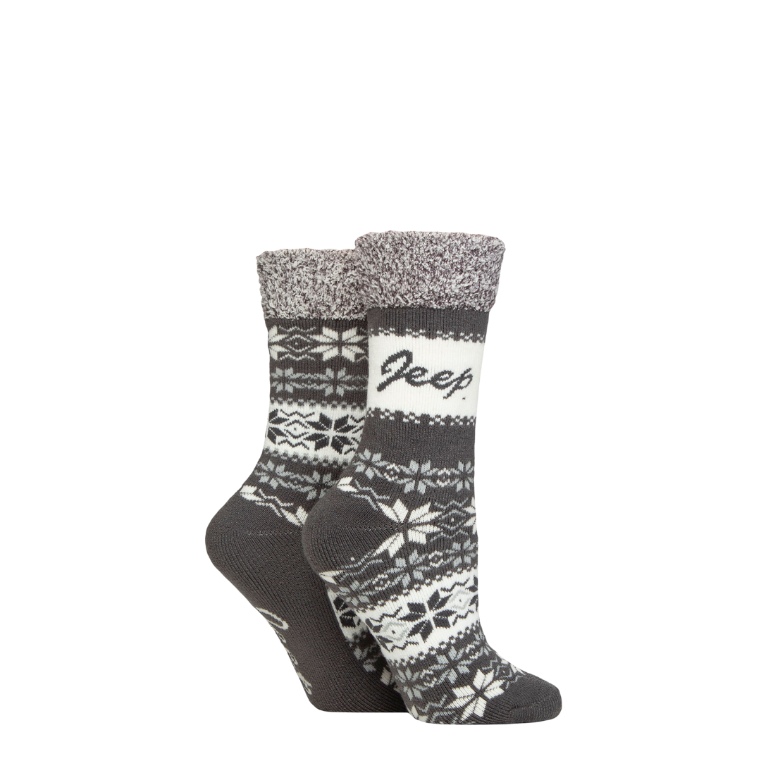 Jeep 2 Pair Women's Fairisle Thermal Soft Top Boot Socks
