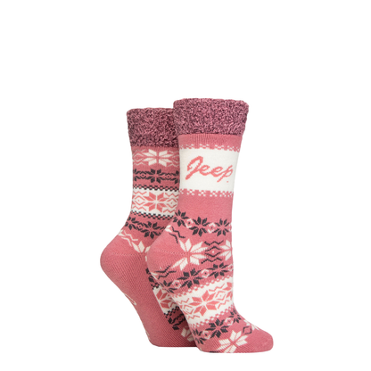Jeep 2 Pair Women's Fairisle Thermal Soft Top Boot Socks