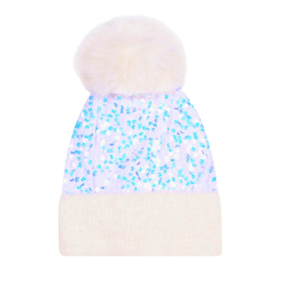 Glitter Sequence Pom Pom Beanie