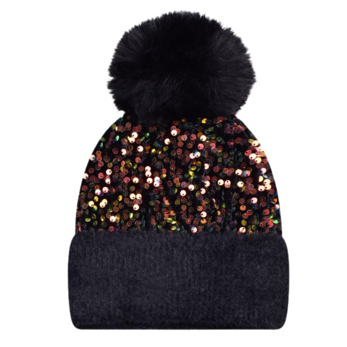 Glitter Sequence Pom Pom Beanie