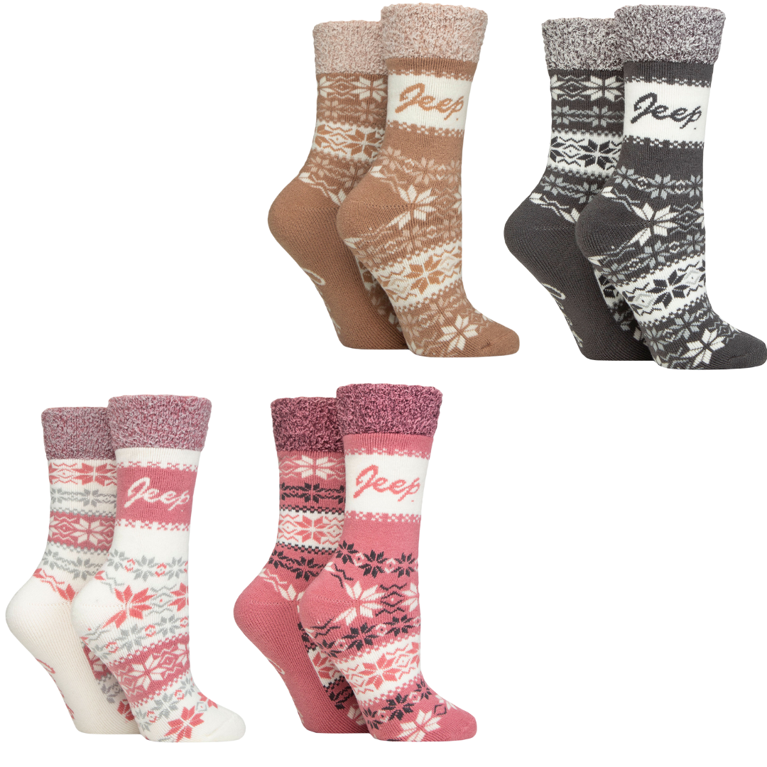 Jeep 2 Pair Women's Fairisle Thermal Soft Top Boot Socks