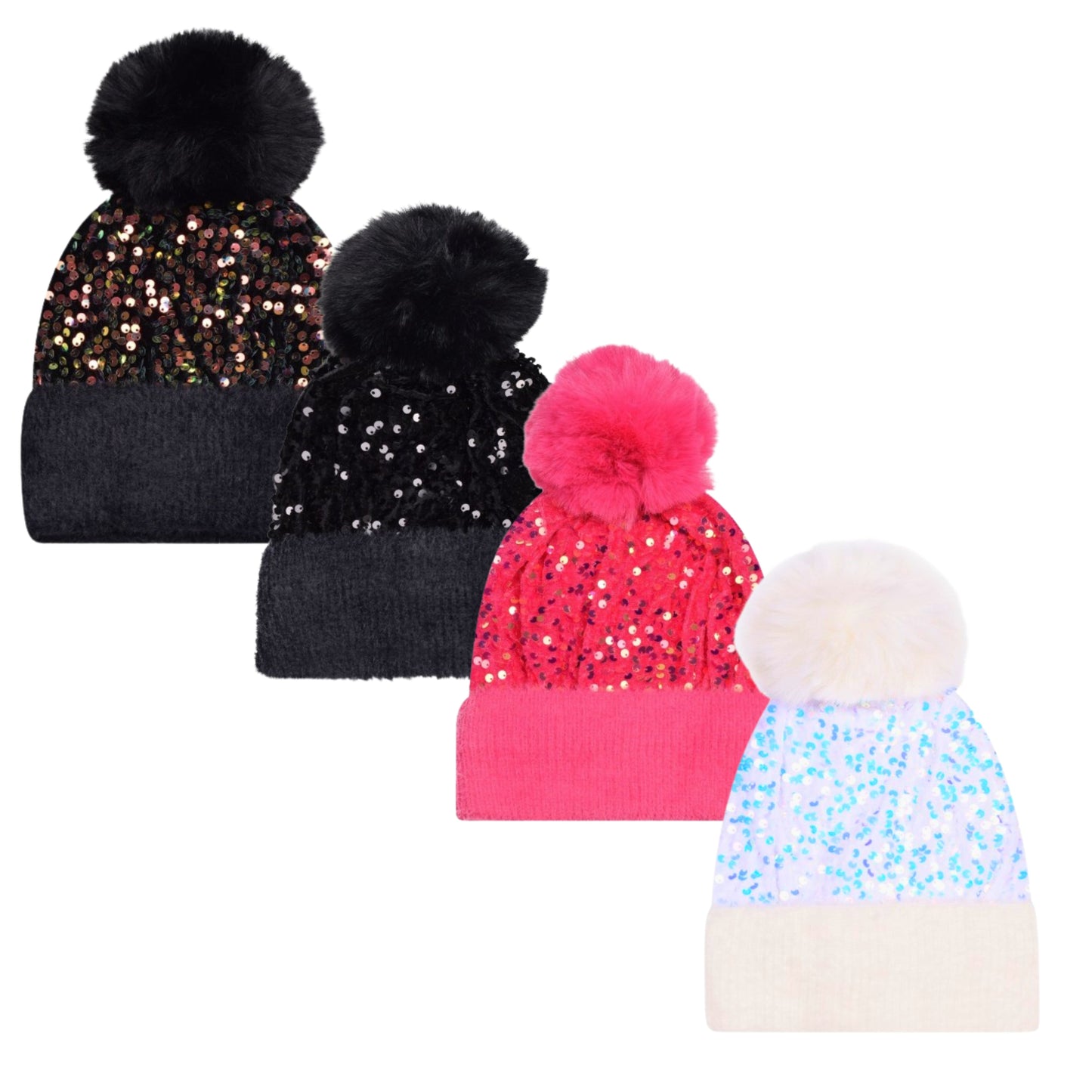Glitter Sequence Pom Pom Beanie