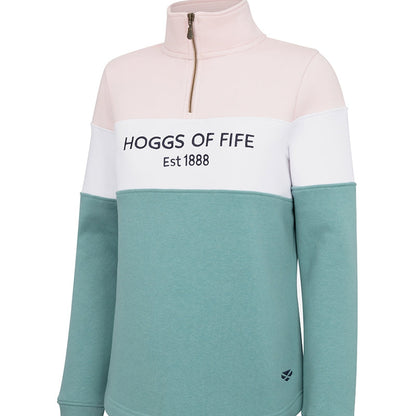 Two-tone pink and green sweatshirt with 'Hoggs of Fife' branding on a white background